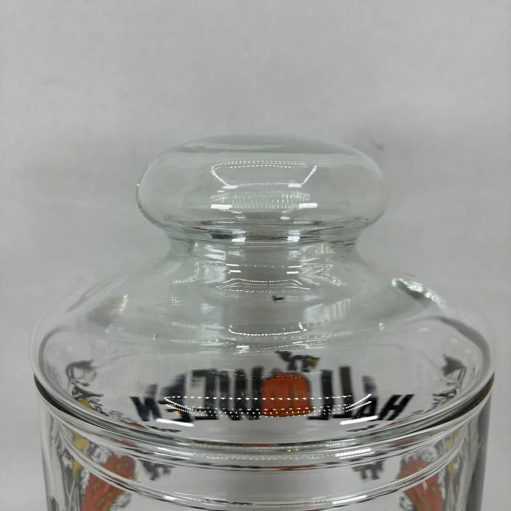 Vintage Halloween Glass Candy Jar Witch Black Cat Pumpkin Apothecary Canister